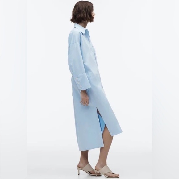 ZARA POPLIN SHIRT MIDI DRESS SKY BLUE Oversized Size Small - Picture 5 of 15